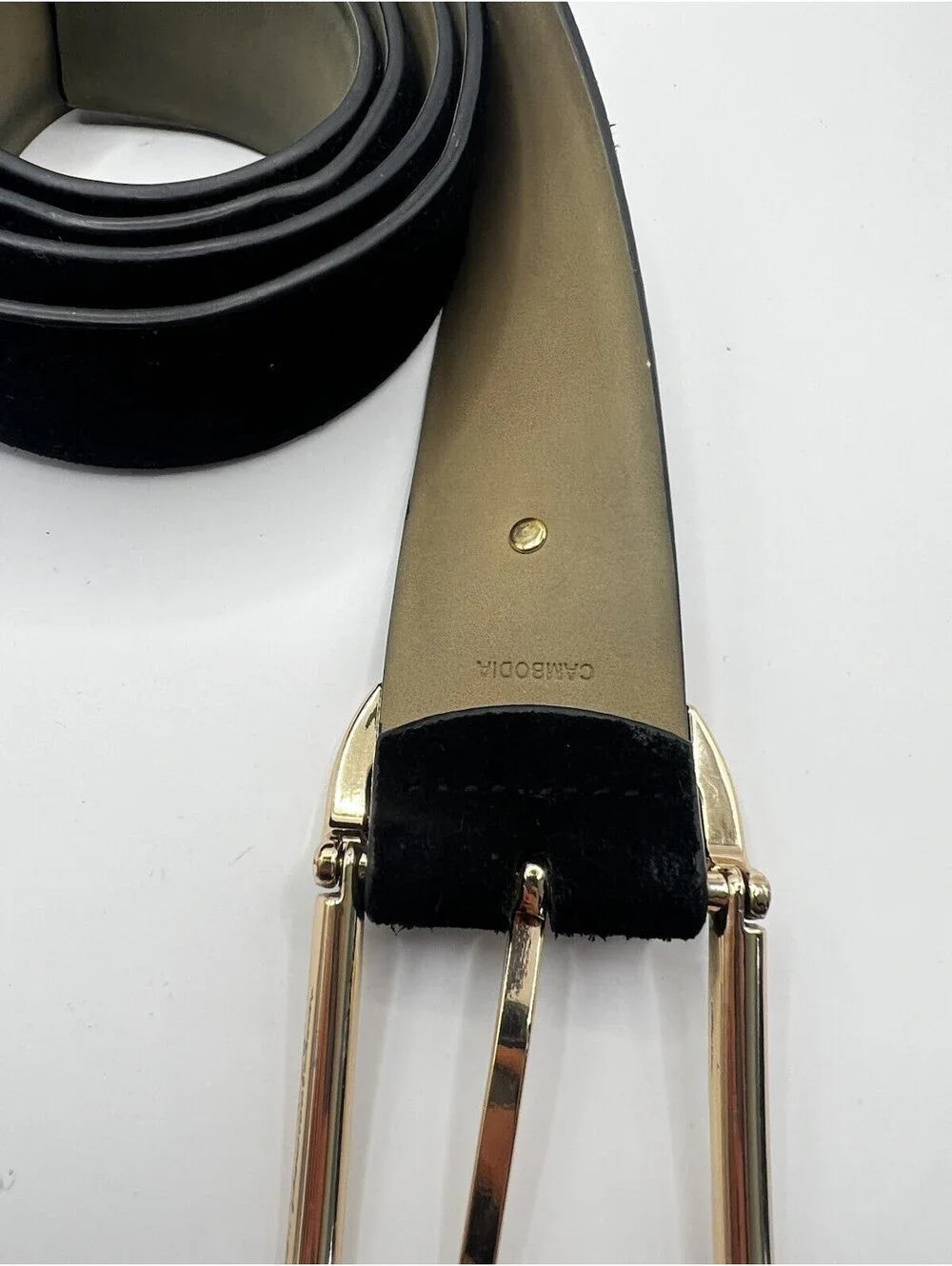 Michael Kors Black Suede Genuine Leather Belt Gold Oval Buckle Stud Logo | XL
